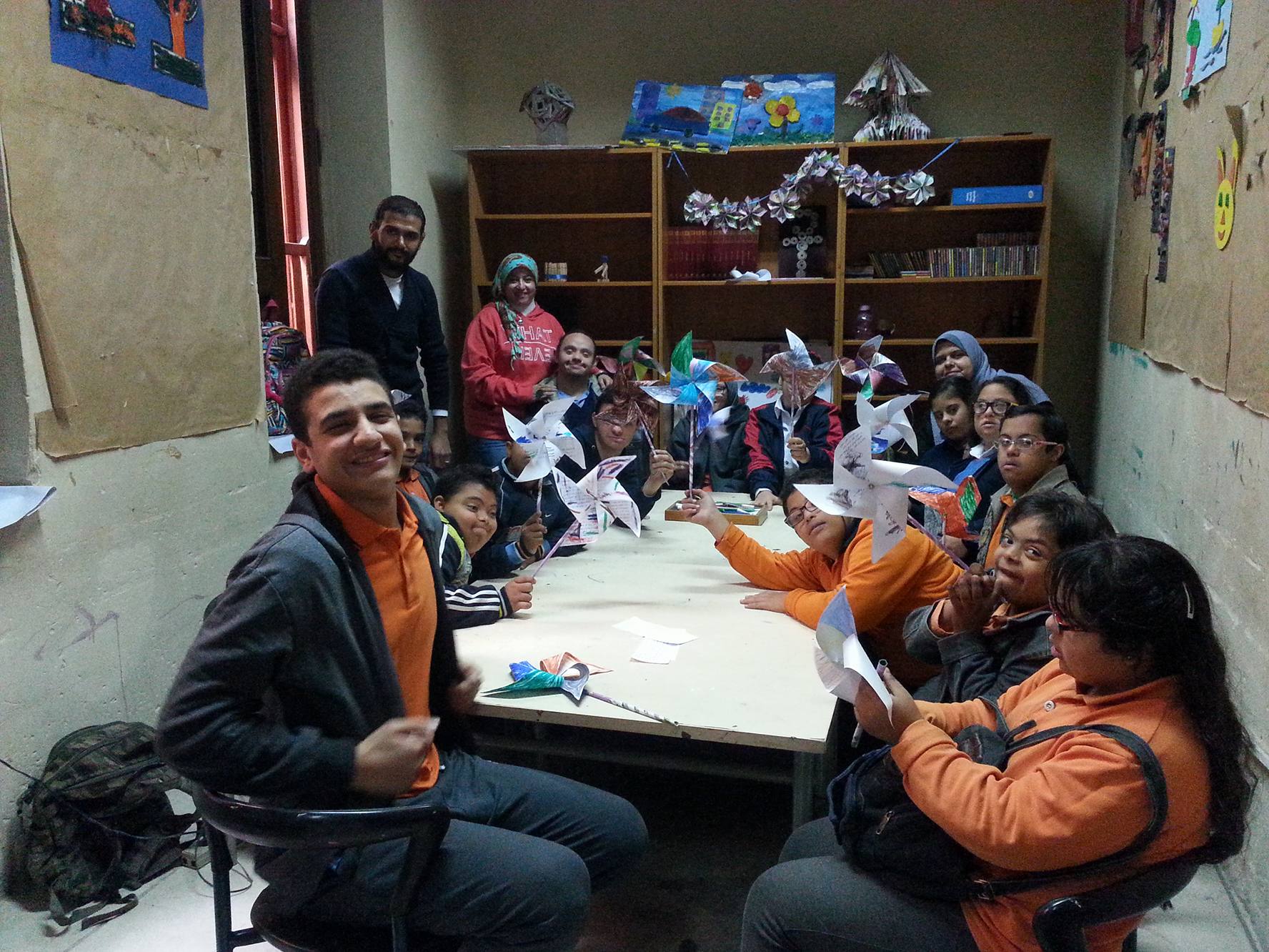 An outdoor art workshop for students from Zeitoun Center for Children with Special Needs